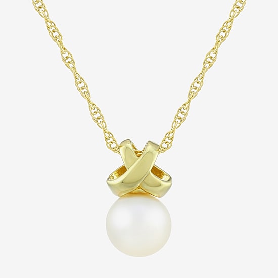 Womens White Cultured Freshwater Pearl 14K Gold Over Silver Round 18 Inch Pendant Necklace