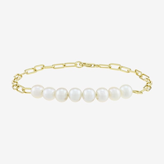 Womens 14K Gold Over Silver 7.25 Inch Solid Link Chain Bracelet