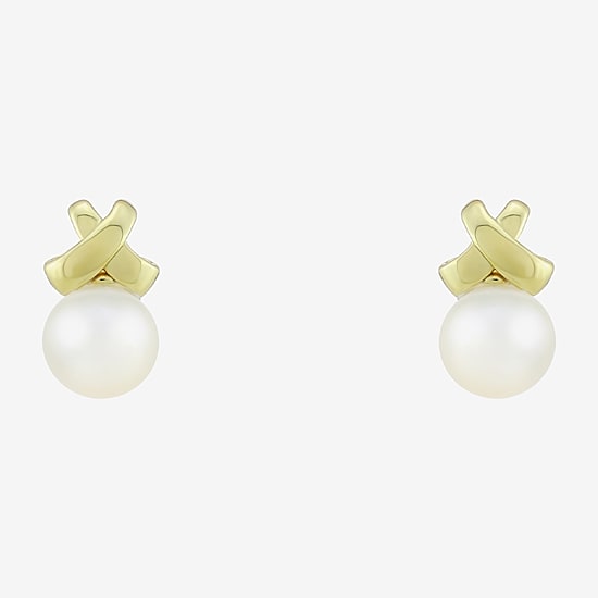 White Cultured Freshwater Pearl 14K Gold Over Silver 11.2mm Round Stud Earrings