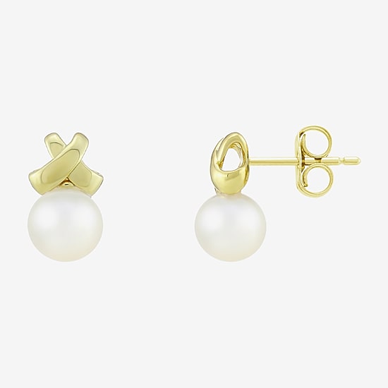 White Cultured Freshwater Pearl 14K Gold Over Silver 11.2mm Round Stud Earrings