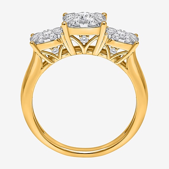 (I / Si2) Womens 1 CT. T.W. Lab Grown White Diamond 14K Gold Over Silver Round 3-Stone Engagement Ring