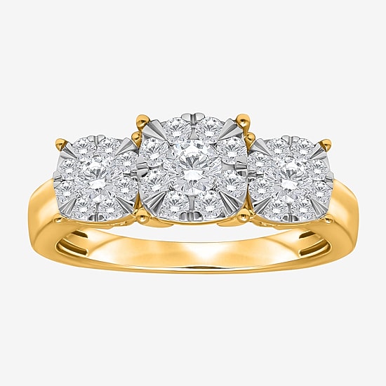 (I / Si2) Womens 1 CT. T.W. Lab Grown White Diamond 14K Gold Over Silver Round 3-Stone Engagement Ring