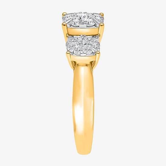 (I / Si2) Womens 1 CT. T.W. Lab Grown White Diamond 14K Gold Over Silver Round 3-Stone Engagement Ring