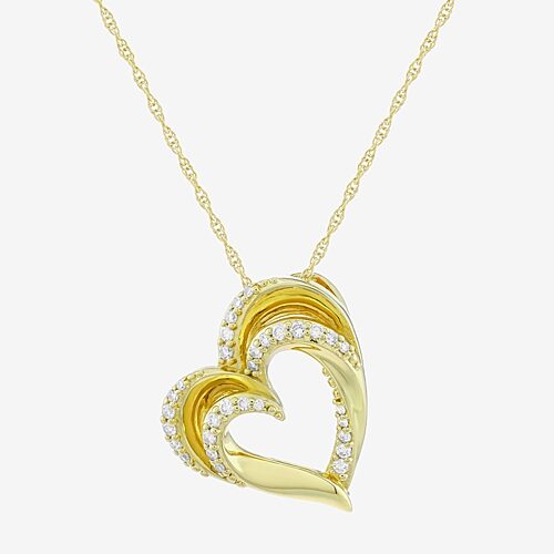 (H-I / Si1) Womens 1/3 CT. T.W. Lab Grown White Diamond 14K Gold Over Silver Heart 18 Inch Pendant Necklace, One Size, Yellow