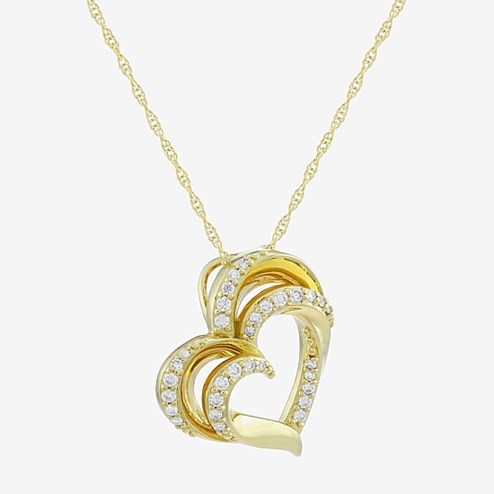 (H-I / Si1) Womens 1/3 CT. T.W. Lab Grown White Diamond 14K Gold Over Silver Heart 18 Inch Pendant Necklace