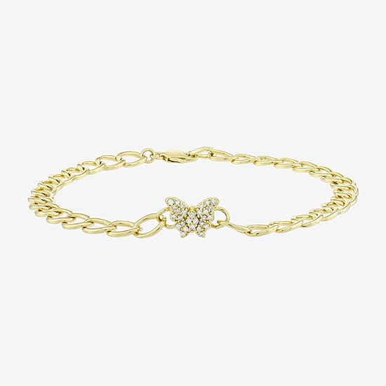 (H-I / Si1) Womens 14K Gold Over Silver 7.25 Inch Solid Link Butterfly Chain Bracelet