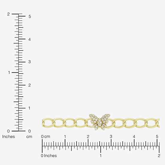(H-I / Si1) Womens 14K Gold Over Silver 7.25 Inch Solid Link Butterfly Chain Bracelet