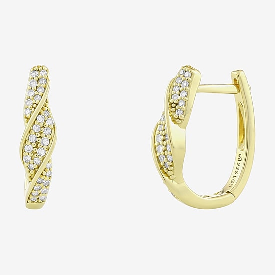 (H-I / Si1) Womens 1/3 CT. T.W. Lab Grown White Diamond 14K Gold Over Silver 20.3mm Hoop Earrings
