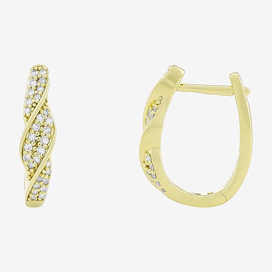 (H-I / Si1) Womens 1/3 CT. T.W. Lab Grown White Diamond 14K Gold Over Silver 20.3mm Hoop Earrings