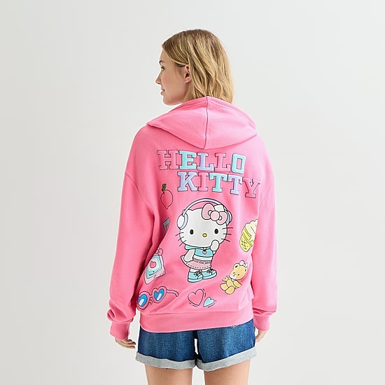 Womens Juniors Long Sleeve Hello Kitty Fleece Hoodie