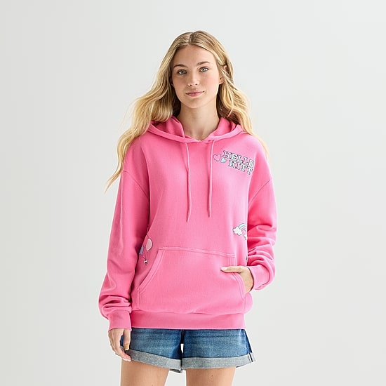 Womens Juniors Long Sleeve Hello Kitty Fleece Hoodie