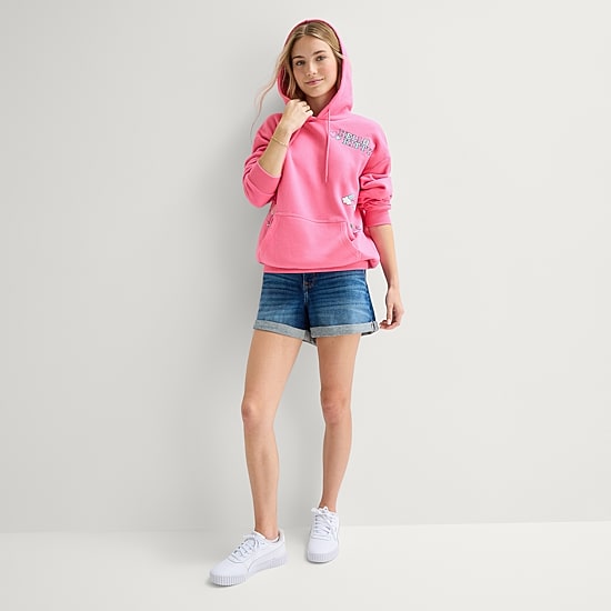 Womens Juniors Long Sleeve Hello Kitty Fleece Hoodie