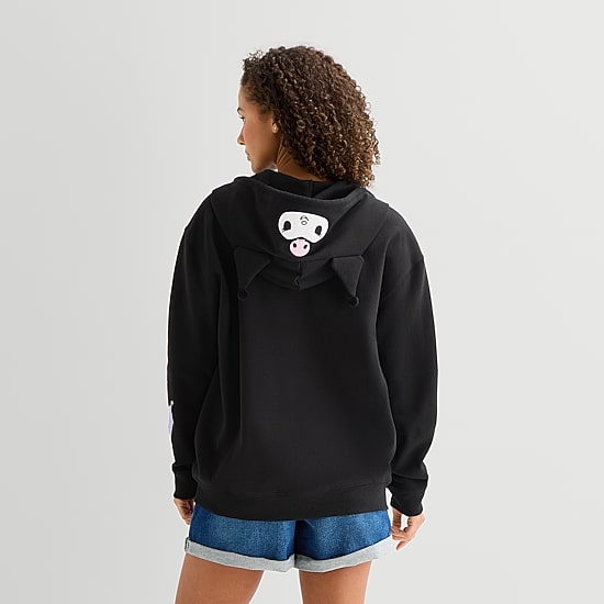 Womens Juniors Long Sleeve Kuromi Fleece Zipper Hoodie