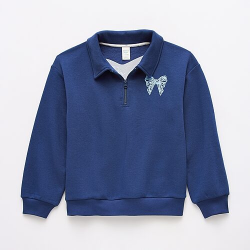 Thereabouts Little & Big Kid Girls Long Sleeve Fleece Casual Quarter-zip Pullover In Blue