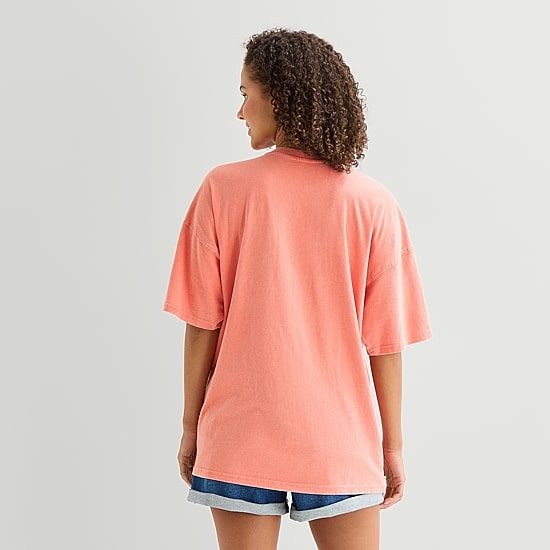 Arizona Womens Juniors Crew Neck Short Sleeve Oversized Graphic T-Shirt
