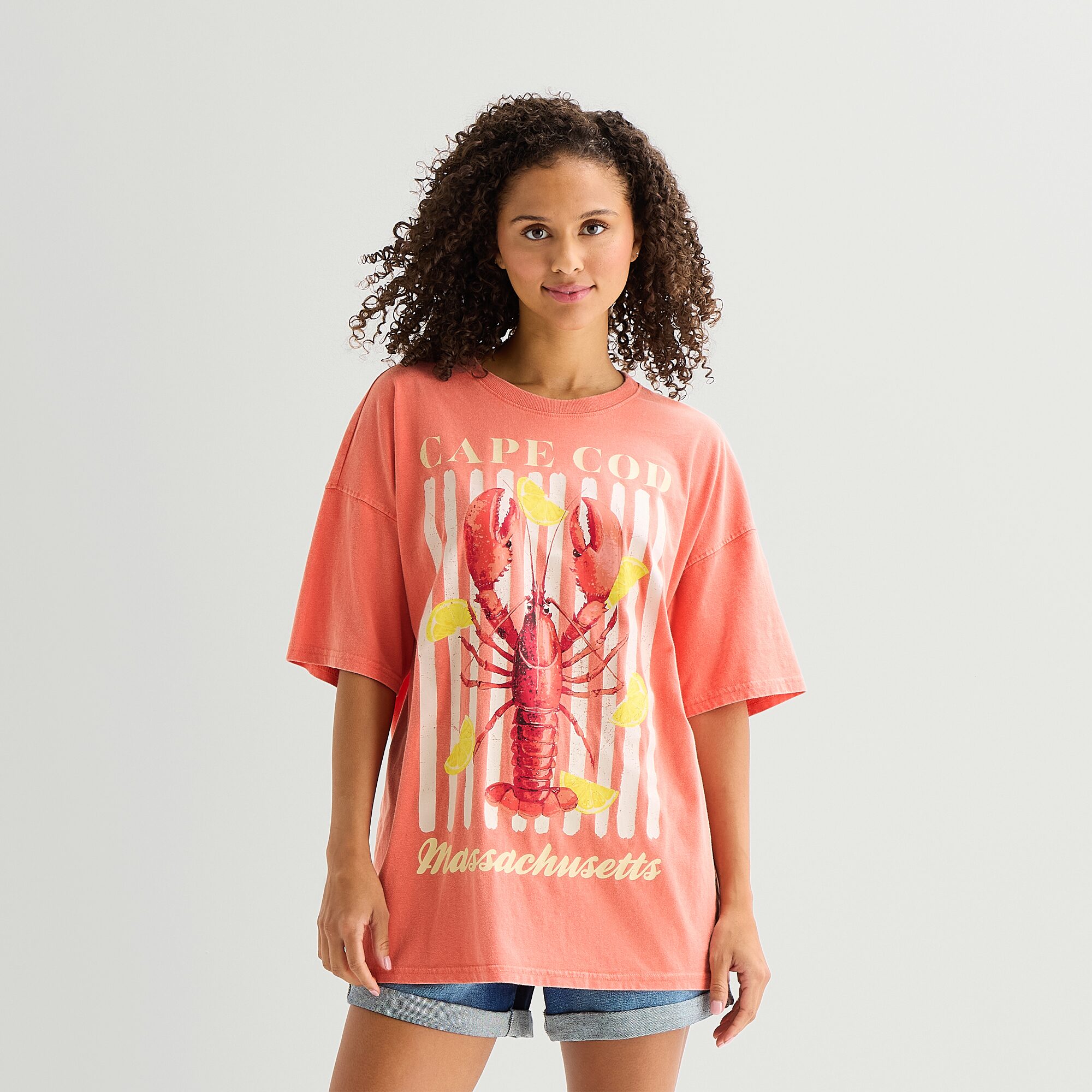Arizona Womens Juniors Crew Neck Short Sleeve Oversized Graphic T-Shirt