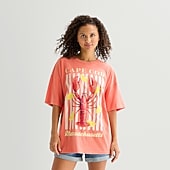 Arizona Womens Juniors Crew Neck Short Sleeve Oversized Graphic T-Shirt