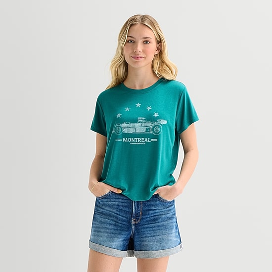 Arizona Womens Juniors Crew Neck Short Sleeve Regular Fit Graphic T-Shirt