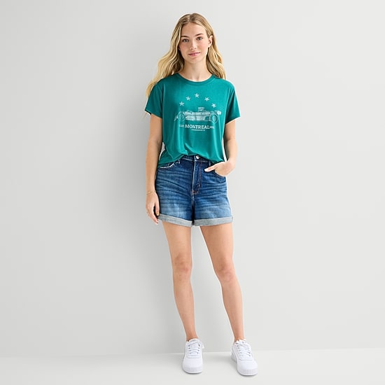 Arizona Womens Juniors Crew Neck Short Sleeve Regular Fit Graphic T-Shirt