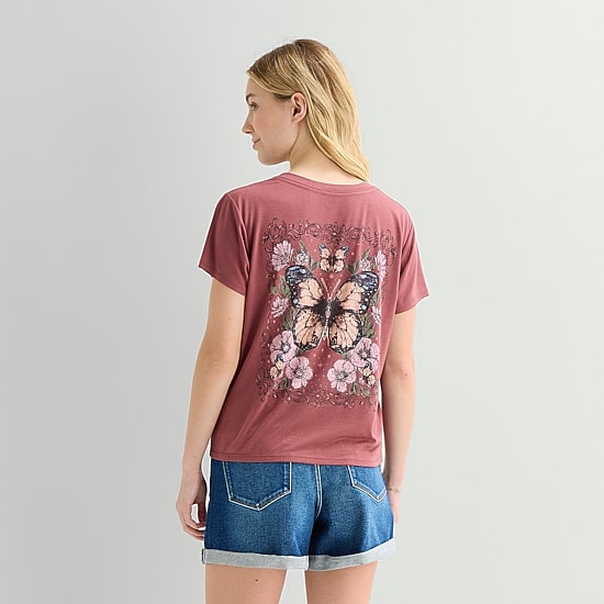 Arizona Womens Juniors Crew Neck Short Sleeve Regular Fit Graphic T-Shirt
