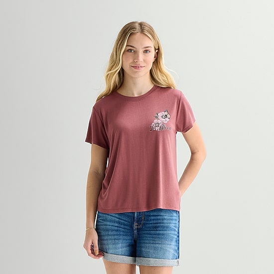 Arizona Womens Juniors Crew Neck Short Sleeve Regular Fit Graphic T-Shirt