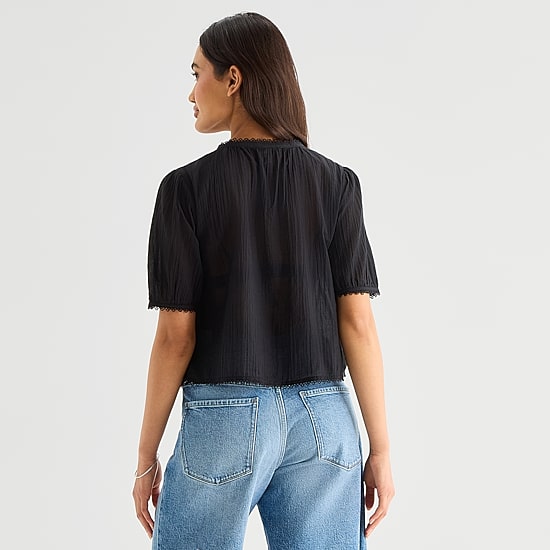 a.n.a Womens V Neck Short Sleeve Lace Blouse