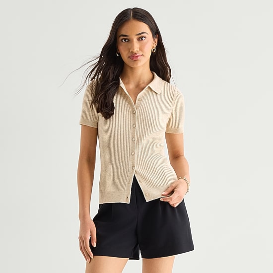 A.N.A Womens Short Sleeve Polo Sweater