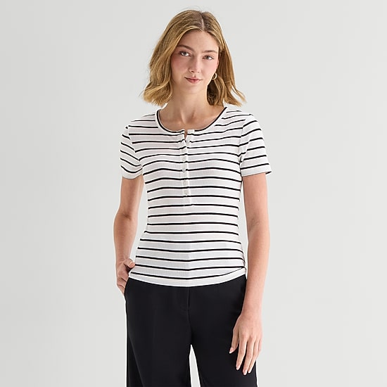 a.n.a Womens Short Sleeve Slim Fit Henley Shirt