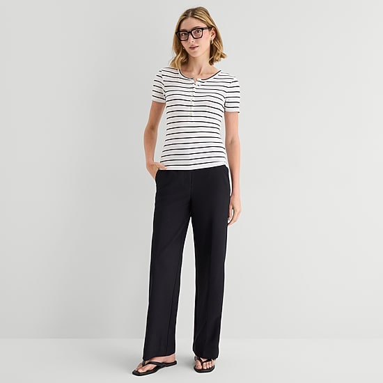 a.n.a Womens Short Sleeve Slim Fit Henley Shirt