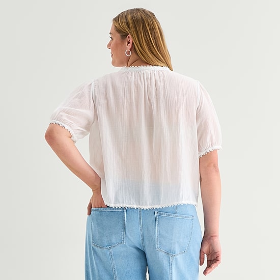 A.N.A Womens Plus V Neck Short Sleeve Blouse