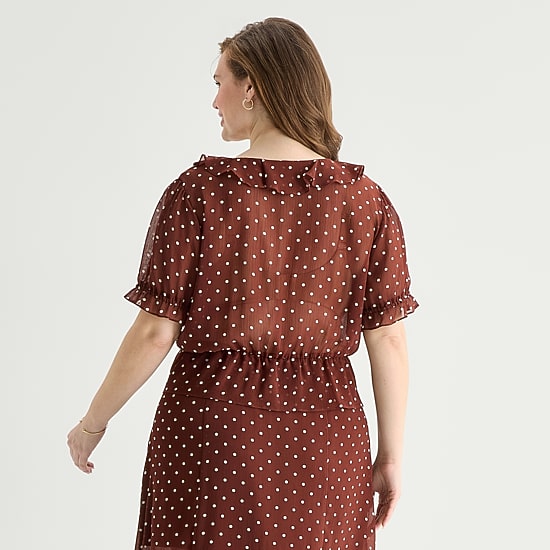 A.N.A Sheer Womens Plus V Neck Short Sleeve Blouse