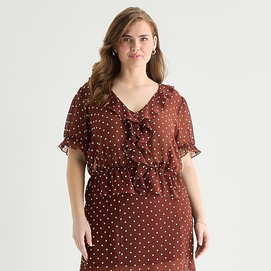 A.N.A Sheer Womens Plus V Neck Short Sleeve Blouse