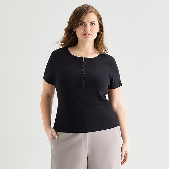 A.N.A Womens Plus Short Sleeve Slim Fit Henley Shirt