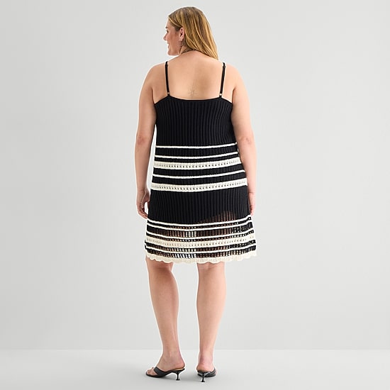 A.N.A Womens Plus Sleeveless Striped Sweater Dress