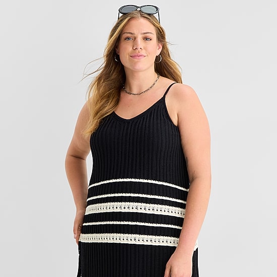 A.N.A Womens Plus Sleeveless Striped Sweater Dress