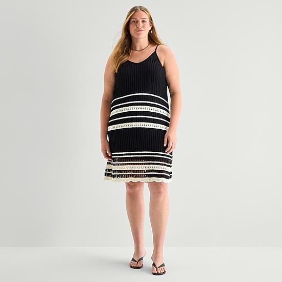 A.N.A Womens Plus Sleeveless Striped Sweater Dress