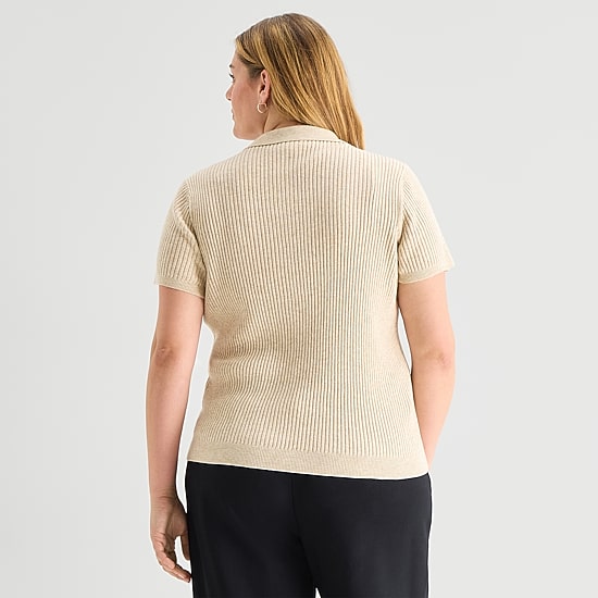 A.N.A Plus Womens Short Sleeve Polo Sweater