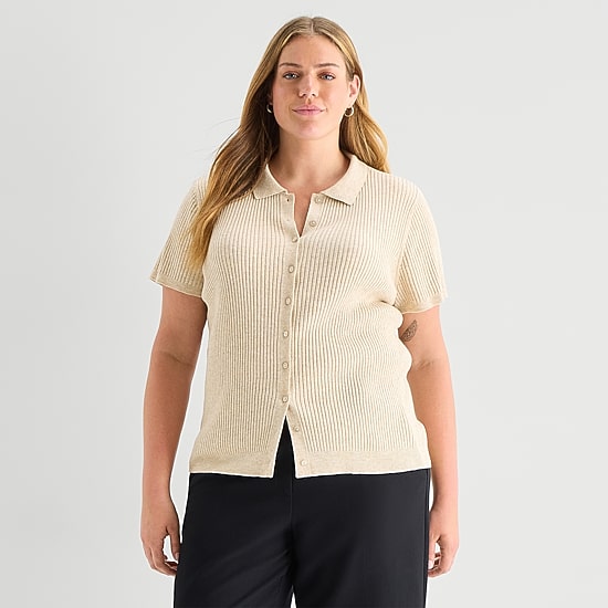 A.N.A Plus Womens Short Sleeve Polo Sweater