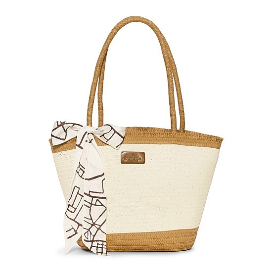 London Fog Top Ruffel Straw Tote Bag