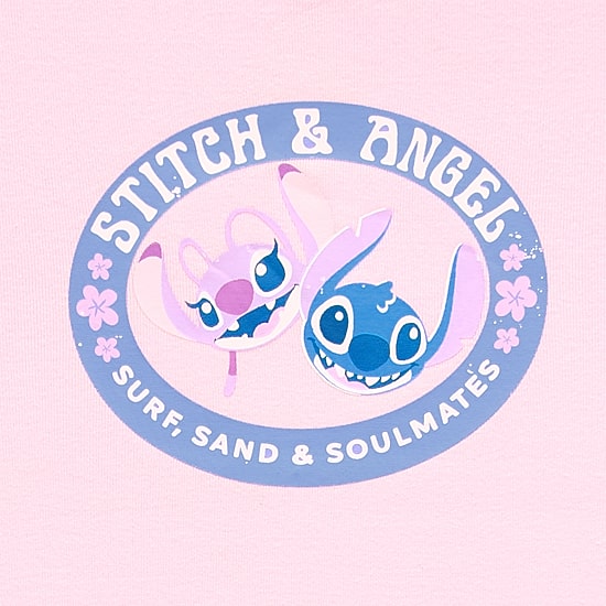 Stitch And Angel Baby Tee Womens Juniors Crew Neck Short Sleeve Regular Fit Graphic T-Shirt