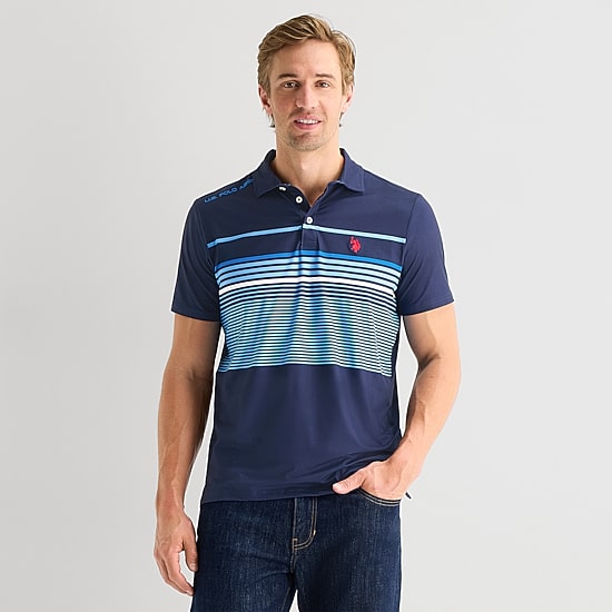 U.S. Polo Assn. Performance Stripe Mens Classic Fit Short Sleeve Polo Shirt