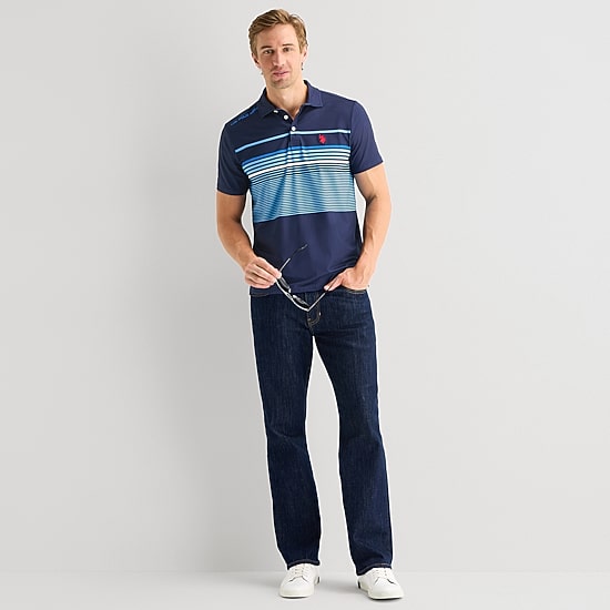 U.S. Polo Assn. Performance Stripe Mens Classic Fit Short Sleeve Polo Shirt