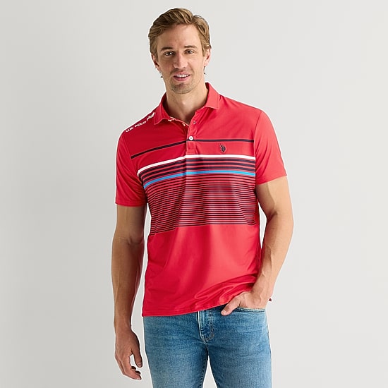 U.S. Polo Assn. Performance Stripe Mens Classic Fit Short Sleeve Polo Shirt