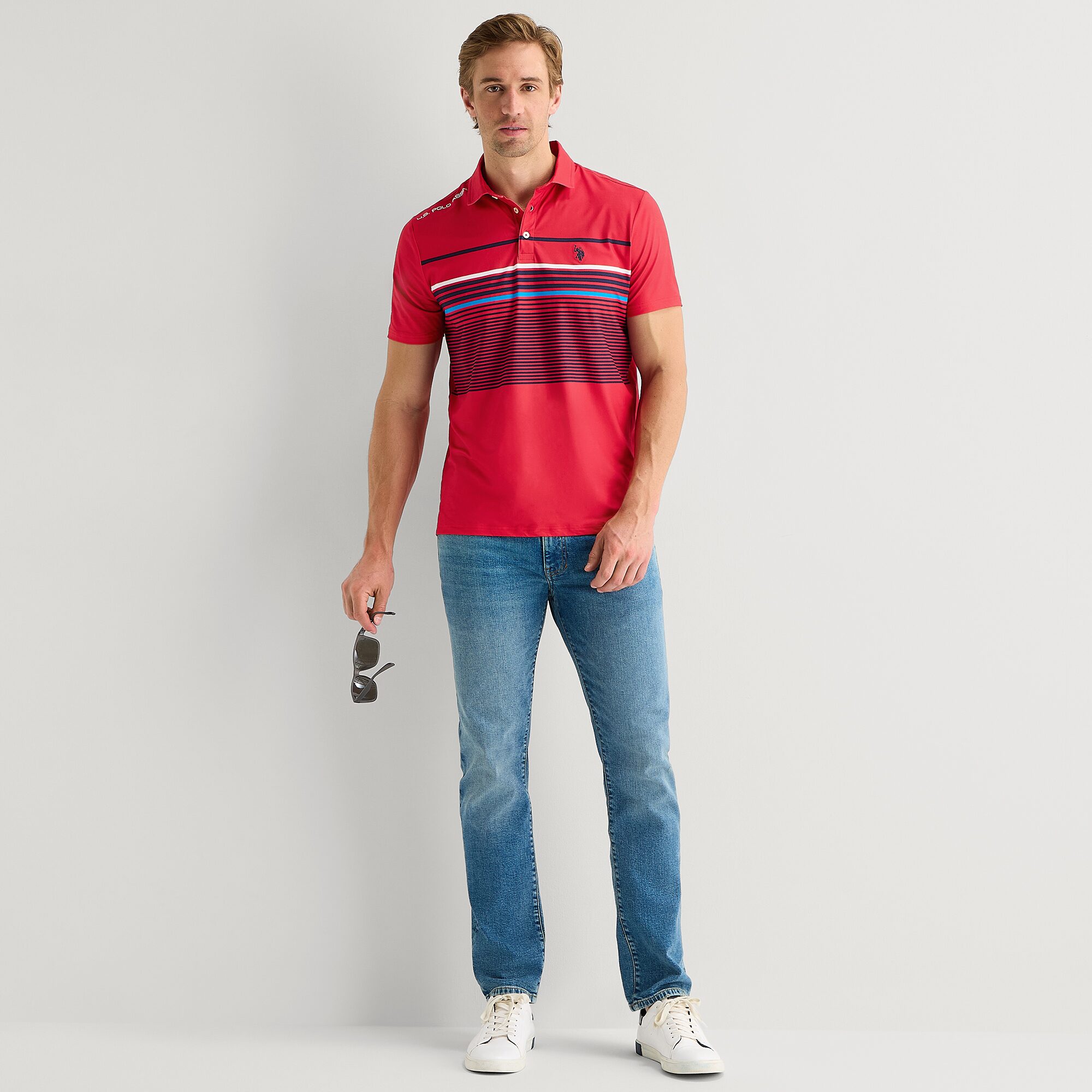 U.S. Polo Assn. Performance Stripe Mens Classic Fit Short Sleeve Shirt