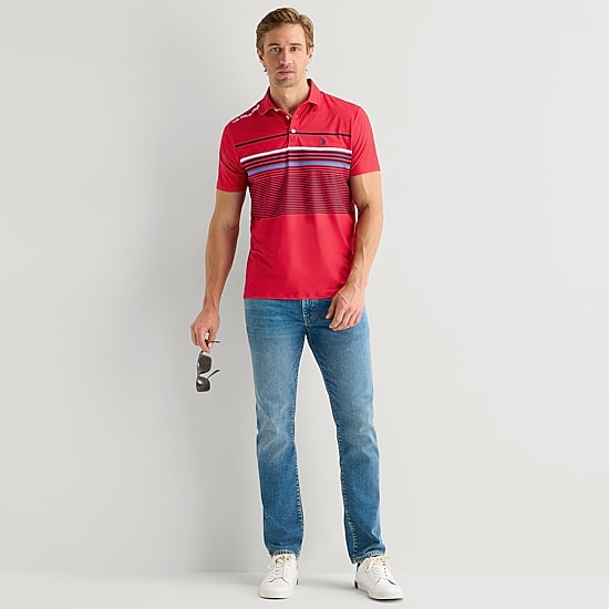 U.S. Polo Assn. Performance Stripe Mens Classic Fit Short Sleeve Polo Shirt