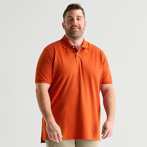 St. John's Bay Premium Stretch Big And Tall Mens Classic Fit Short Sleeve Polo Shirt In Orange