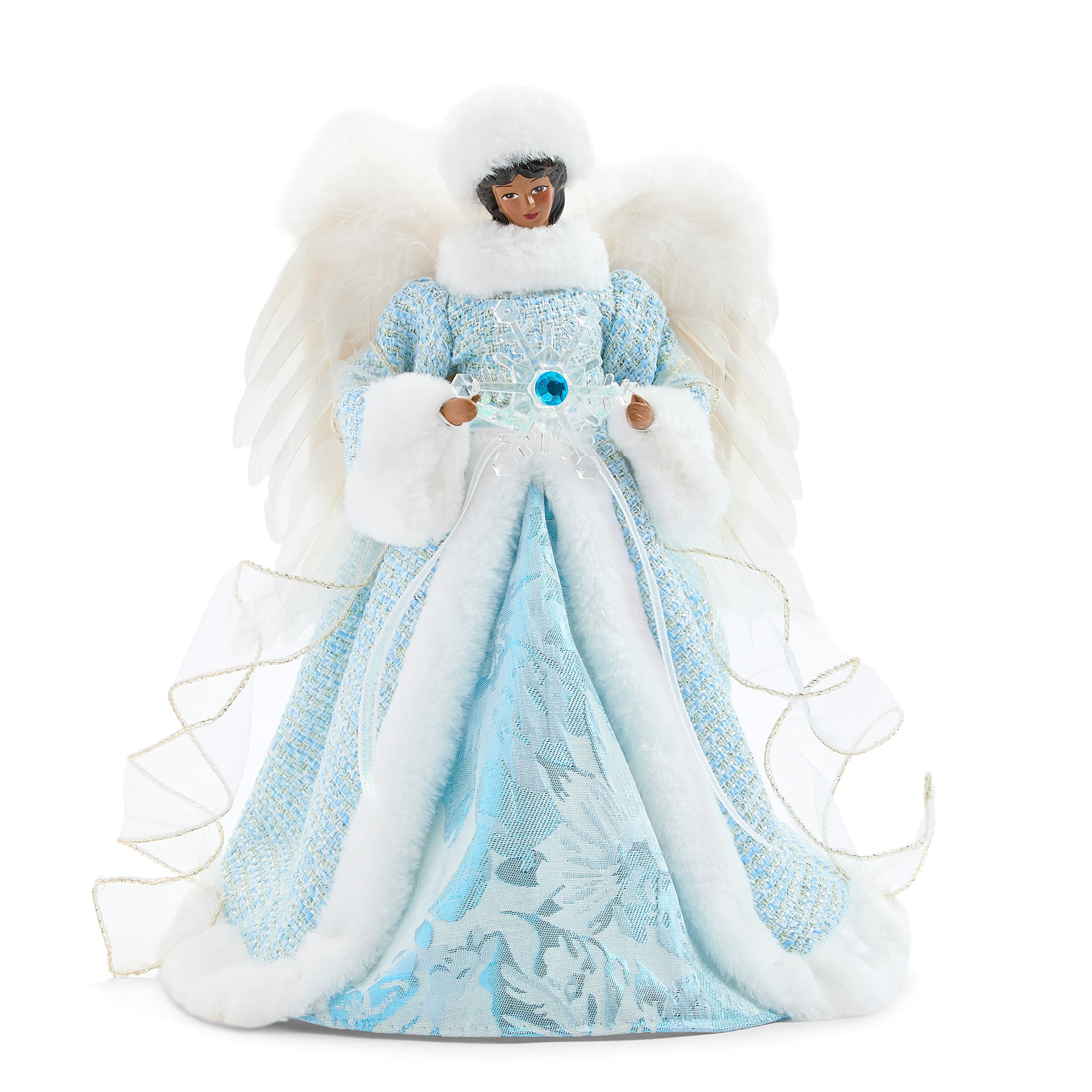 North Pole Trading Co. African American 12" Light Blue Angel Christmas Santa Figurine
