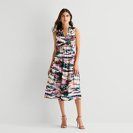 seam detail fit & flare dress-multi colourblock reviews Caf Au Lait Multi / 1X