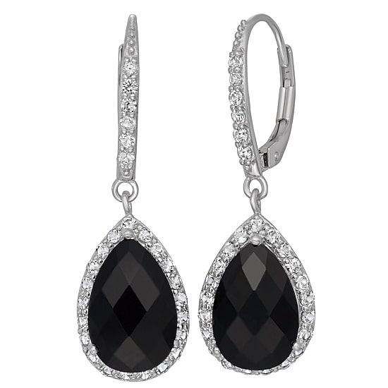 Genuine Black Onyx & Lab Created White Sapphire Sterling Silver Earrings