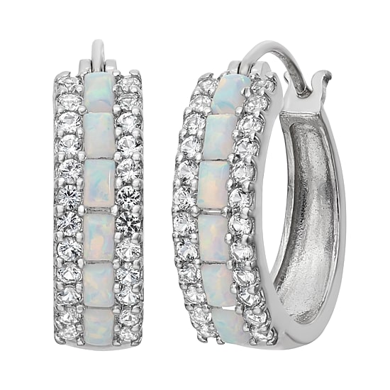Simulated Opal & Lab-Created White Sapphire Sterling Silver Earrings